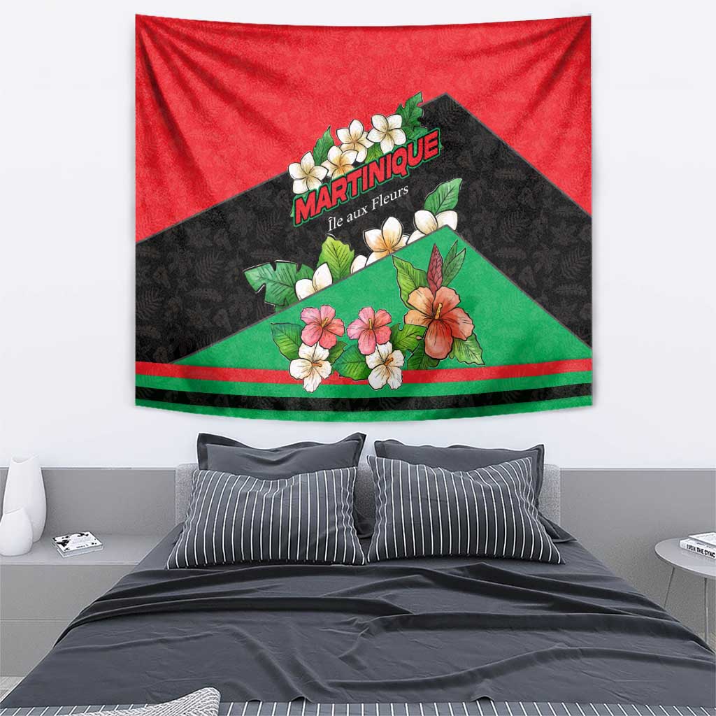 Martinique Island Pride Tapestry Tropical Hibiscus and Plumeria Floral Flag Design