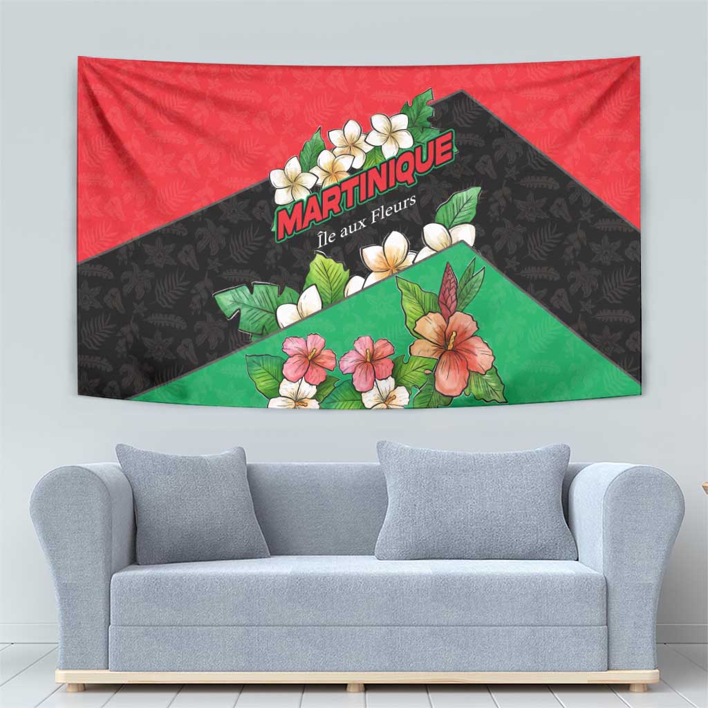 Martinique Island Pride Tapestry Tropical Hibiscus and Plumeria Floral Flag Design