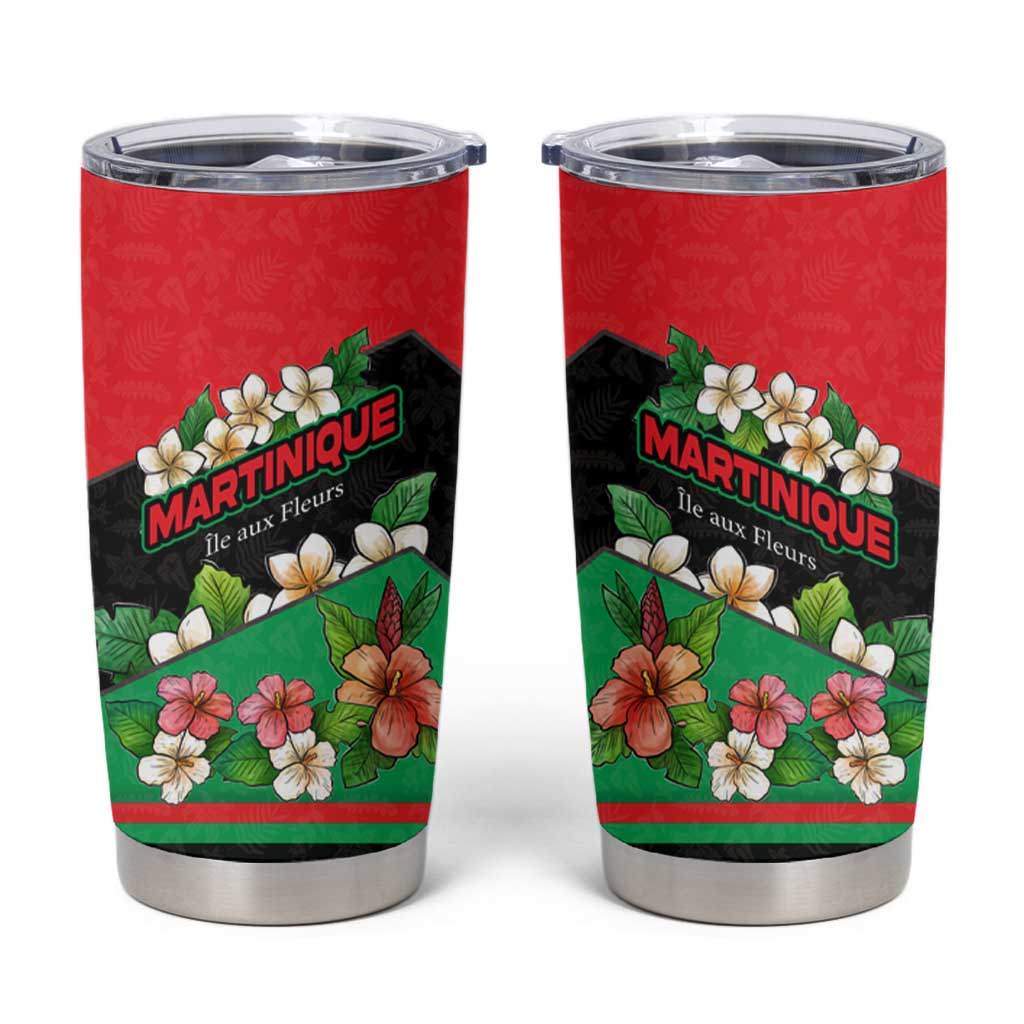 Martinique Island Pride Tumbler Cup Tropical Hibiscus and Plumeria Floral Flag Design