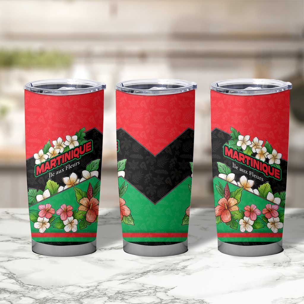 Martinique Island Pride Tumbler Cup Tropical Hibiscus and Plumeria Floral Flag Design