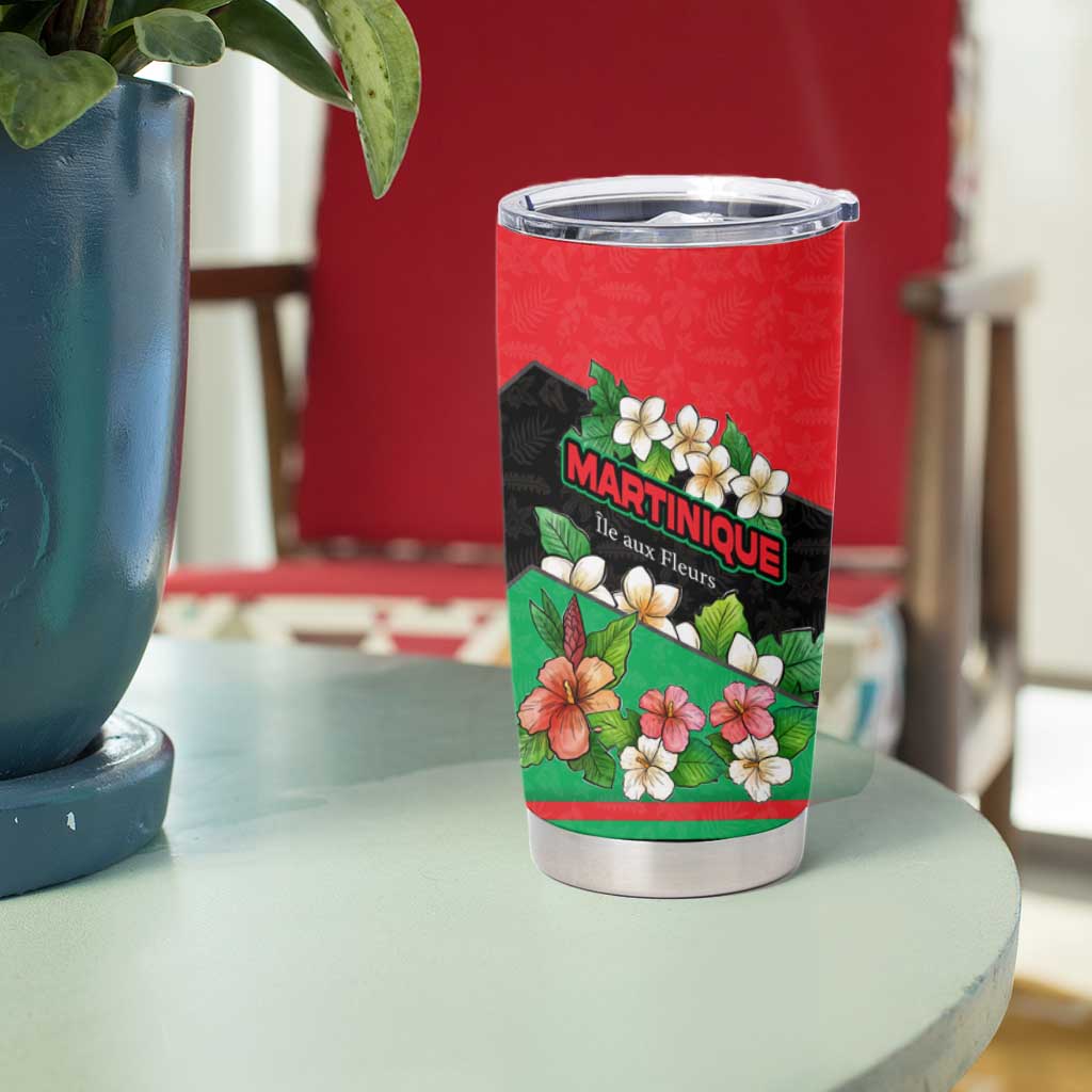 Martinique Island Pride Tumbler Cup Tropical Hibiscus and Plumeria Floral Flag Design