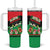 Martinique Island Pride Tumbler With Handle Tropical Hibiscus and Plumeria Floral Flag Design