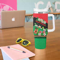 Martinique Island Pride Tumbler With Handle Tropical Hibiscus and Plumeria Floral Flag Design