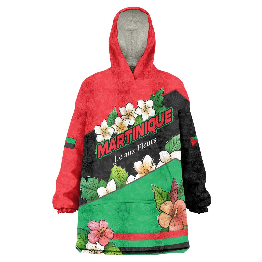 Martinique Island Pride Wearable Blanket Hoodie Tropical Hibiscus and Plumeria Floral Flag Design