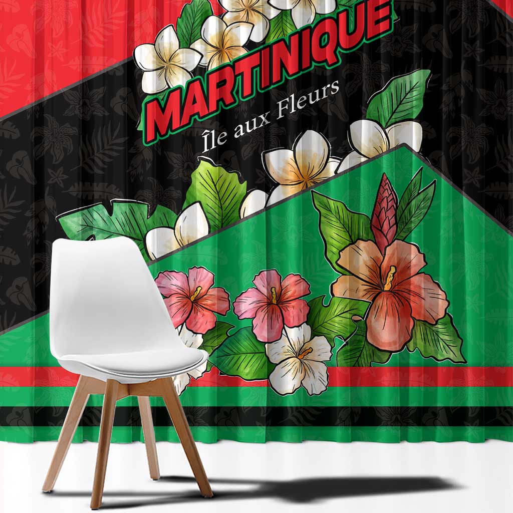 Martinique Island Pride Window Curtain Tropical Hibiscus and Plumeria Floral Flag Design