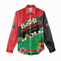 Martinique Island Pride Women Casual Shirt Tropical Hibiscus and Plumeria Floral Flag Design