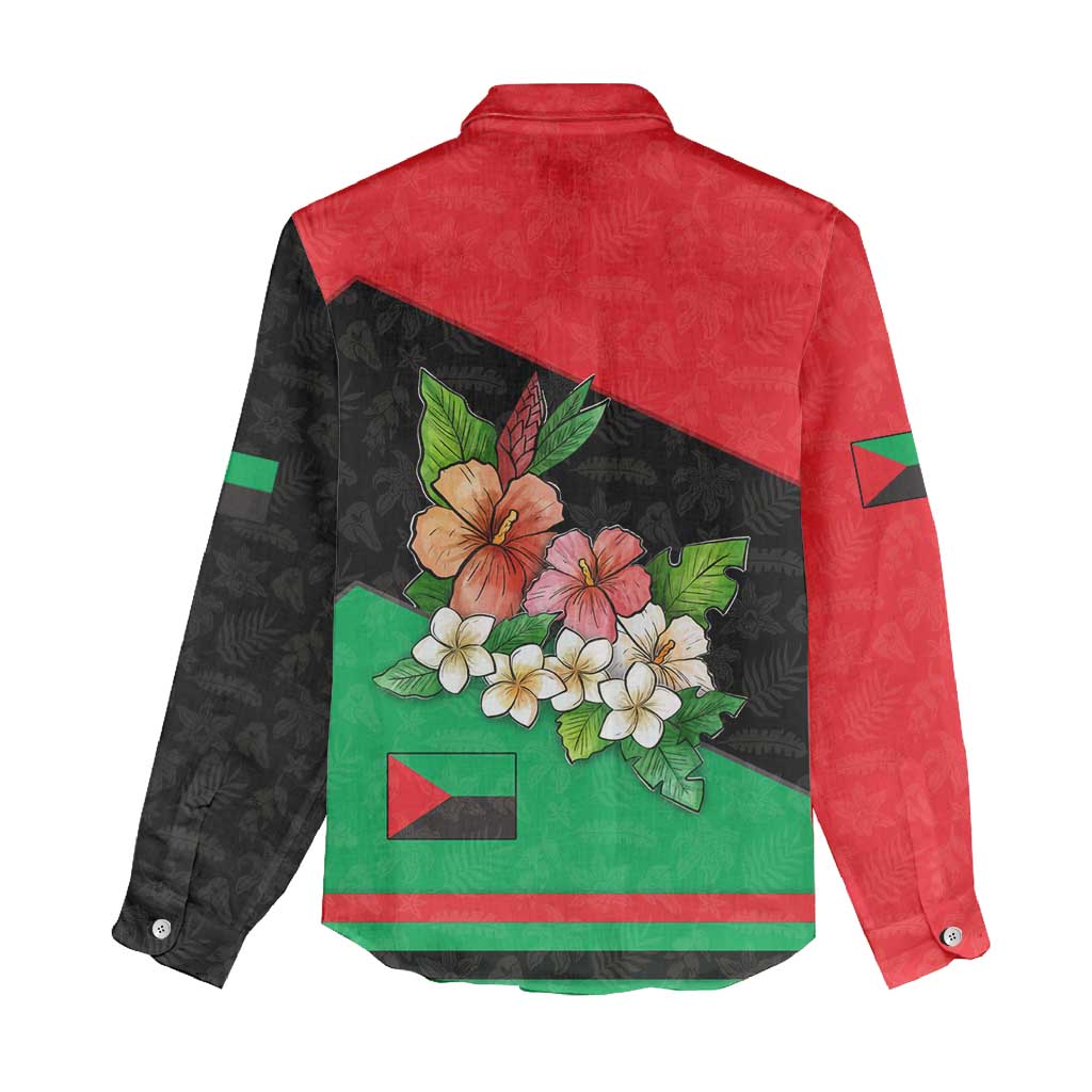 Martinique Island Pride Women Casual Shirt Tropical Hibiscus and Plumeria Floral Flag Design