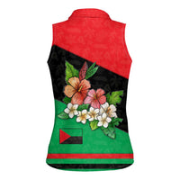 Martinique Island Pride Women Sleeveless Polo Shirt Tropical Hibiscus and Plumeria Floral Flag Design