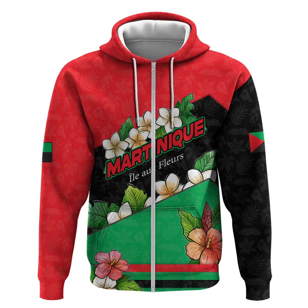 Martinique Island Pride Zip Hoodie Tropical Hibiscus and Plumeria Floral Flag Design