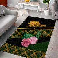 Martinique Heritage Area Rug Hibiscus Floral Design with Green and Yellow Madras Tartan