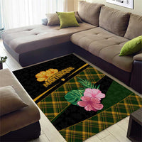Martinique Heritage Area Rug Hibiscus Floral Design with Green and Yellow Madras Tartan