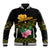 Martinique Heritage Baseball Jacket Hibiscus Floral Design with Green and Yellow Madras Tartan
