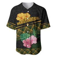 Martinique Heritage Baseball Jersey Hibiscus Floral Design with Green and Yellow Madras Tartan