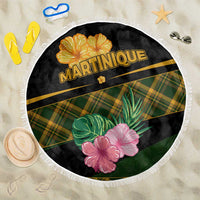 Martinique Heritage Beach Blanket Hibiscus Floral Design with Green and Yellow Madras Tartan