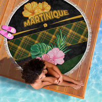 Martinique Heritage Beach Blanket Hibiscus Floral Design with Green and Yellow Madras Tartan