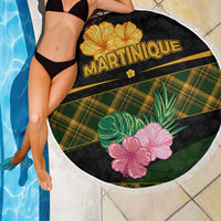 Martinique Heritage Beach Blanket Hibiscus Floral Design with Green and Yellow Madras Tartan