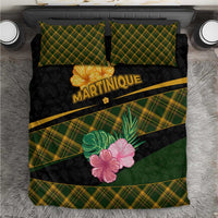 Martinique Heritage Bedding Set Hibiscus Floral Design with Green and Yellow Madras Tartan