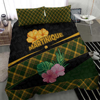 Martinique Heritage Bedding Set Hibiscus Floral Design with Green and Yellow Madras Tartan