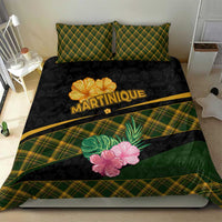 Martinique Heritage Bedding Set Hibiscus Floral Design with Green and Yellow Madras Tartan