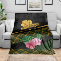 Martinique Heritage Blanket Hibiscus Floral Design with Green and Yellow Madras Tartan