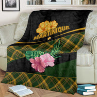 Martinique Heritage Blanket Hibiscus Floral Design with Green and Yellow Madras Tartan
