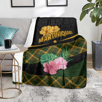 Martinique Heritage Blanket Hibiscus Floral Design with Green and Yellow Madras Tartan