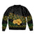 Martinique Heritage Bomber Jacket Hibiscus Floral Design with Green and Yellow Madras Tartan
