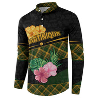 Martinique Heritage Button Sweatshirt Hibiscus Floral Design with Green and Yellow Madras Tartan