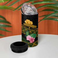 Martinique Heritage 4 in 1 Can Cooler Tumbler Hibiscus Floral Design with Green and Yellow Madras Tartan