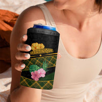 Martinique Heritage 4 in 1 Can Cooler Tumbler Hibiscus Floral Design with Green and Yellow Madras Tartan