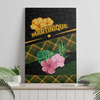 Martinique Heritage Canvas Wall Art Hibiscus Floral Design with Green and Yellow Madras Tartan