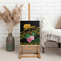 Martinique Heritage Canvas Wall Art Hibiscus Floral Design with Green and Yellow Madras Tartan