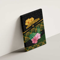 Martinique Heritage Canvas Wall Art Hibiscus Floral Design with Green and Yellow Madras Tartan