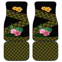 Martinique Heritage Car Mats Hibiscus Floral Design with Green and Yellow Madras Tartan