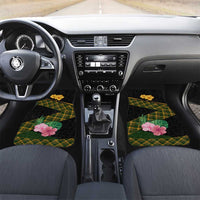 Martinique Heritage Car Mats Hibiscus Floral Design with Green and Yellow Madras Tartan