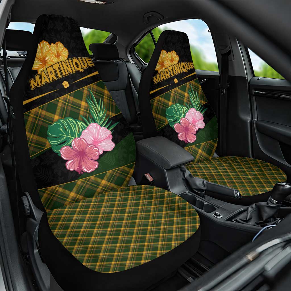 Martinique Heritage Car Seat Cover Hibiscus Floral Design with Green and Yellow Madras Tartan