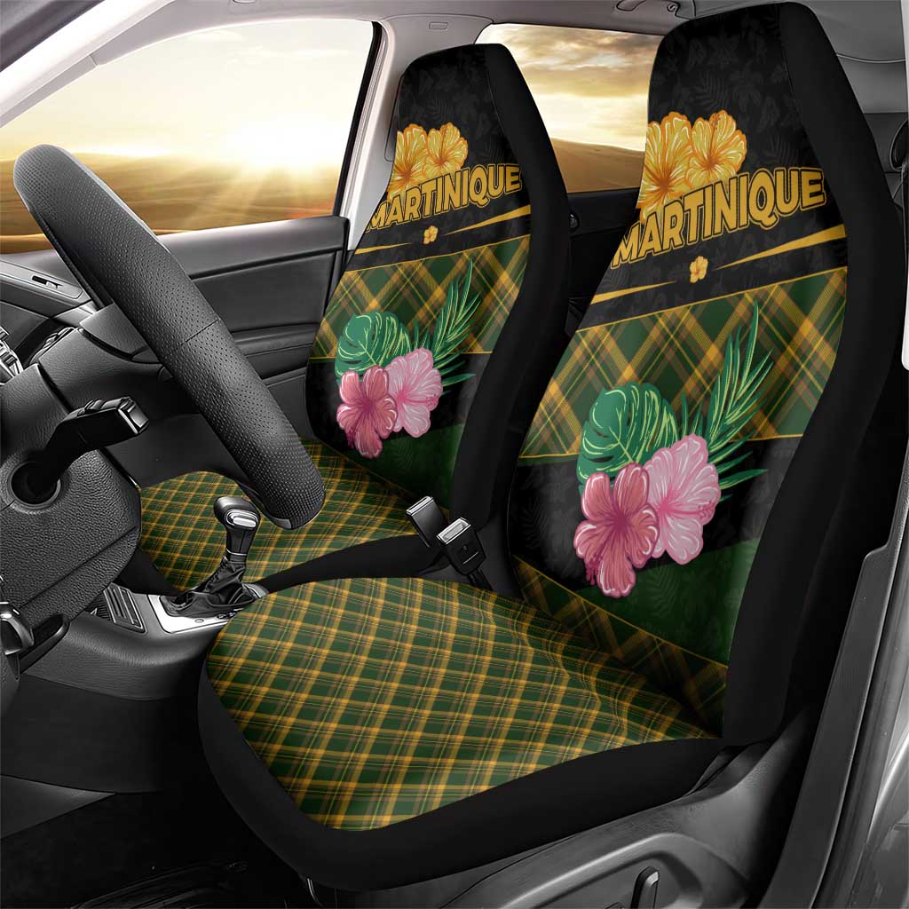 Martinique Heritage Car Seat Cover Hibiscus Floral Design with Green and Yellow Madras Tartan