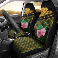 Martinique Heritage Car Seat Cover Hibiscus Floral Design with Green and Yellow Madras Tartan