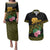 Martinique Heritage Couples Matching Puletasi and Hawaiian Shirt Hibiscus Floral Design with Green and Yellow Madras Tartan