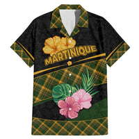 Martinique Heritage Family Matching Mermaid Dress and Hawaiian Shirt Hibiscus Floral Design with Green and Yellow Madras Tartan