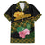 Martinique Heritage Family Matching Off The Shoulder Long Sleeve Dress and Hawaiian Shirt Hibiscus Floral Design with Green and Yellow Madras Tartan