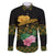 Martinique Heritage Family Matching Off The Shoulder Long Sleeve Dress and Hawaiian Shirt Hibiscus Floral Design with Green and Yellow Madras Tartan
