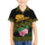 Martinique Heritage Family Matching Off The Shoulder Long Sleeve Dress and Hawaiian Shirt Hibiscus Floral Design with Green and Yellow Madras Tartan