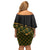 Martinique Heritage Family Matching Off Shoulder Short Dress and Hawaiian Shirt Hibiscus Floral Design with Green and Yellow Madras Tartan