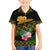 Martinique Heritage Family Matching Off Shoulder Short Dress and Hawaiian Shirt Hibiscus Floral Design with Green and Yellow Madras Tartan