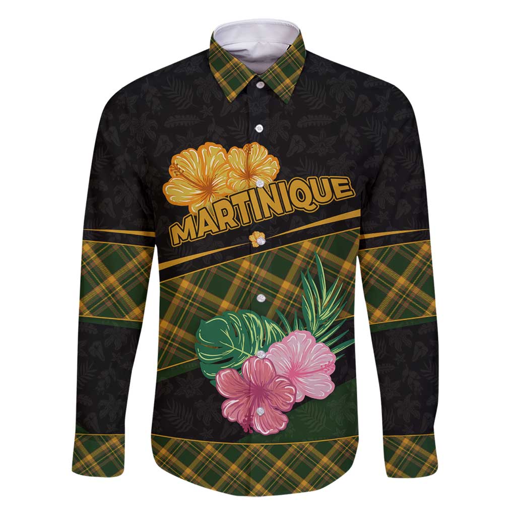 Martinique Heritage Family Matching Puletasi and Hawaiian Shirt Hibiscus Floral Design with Green and Yellow Madras Tartan