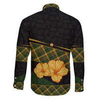 Martinique Heritage Family Matching Puletasi and Hawaiian Shirt Hibiscus Floral Design with Green and Yellow Madras Tartan
