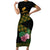 Martinique Heritage Family Matching Short Sleeve Bodycon Dress and Hawaiian Shirt Hibiscus Floral Design with Green and Yellow Madras Tartan