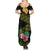 Martinique Heritage Family Matching Summer Maxi Dress and Hawaiian Shirt Hibiscus Floral Design with Green and Yellow Madras Tartan