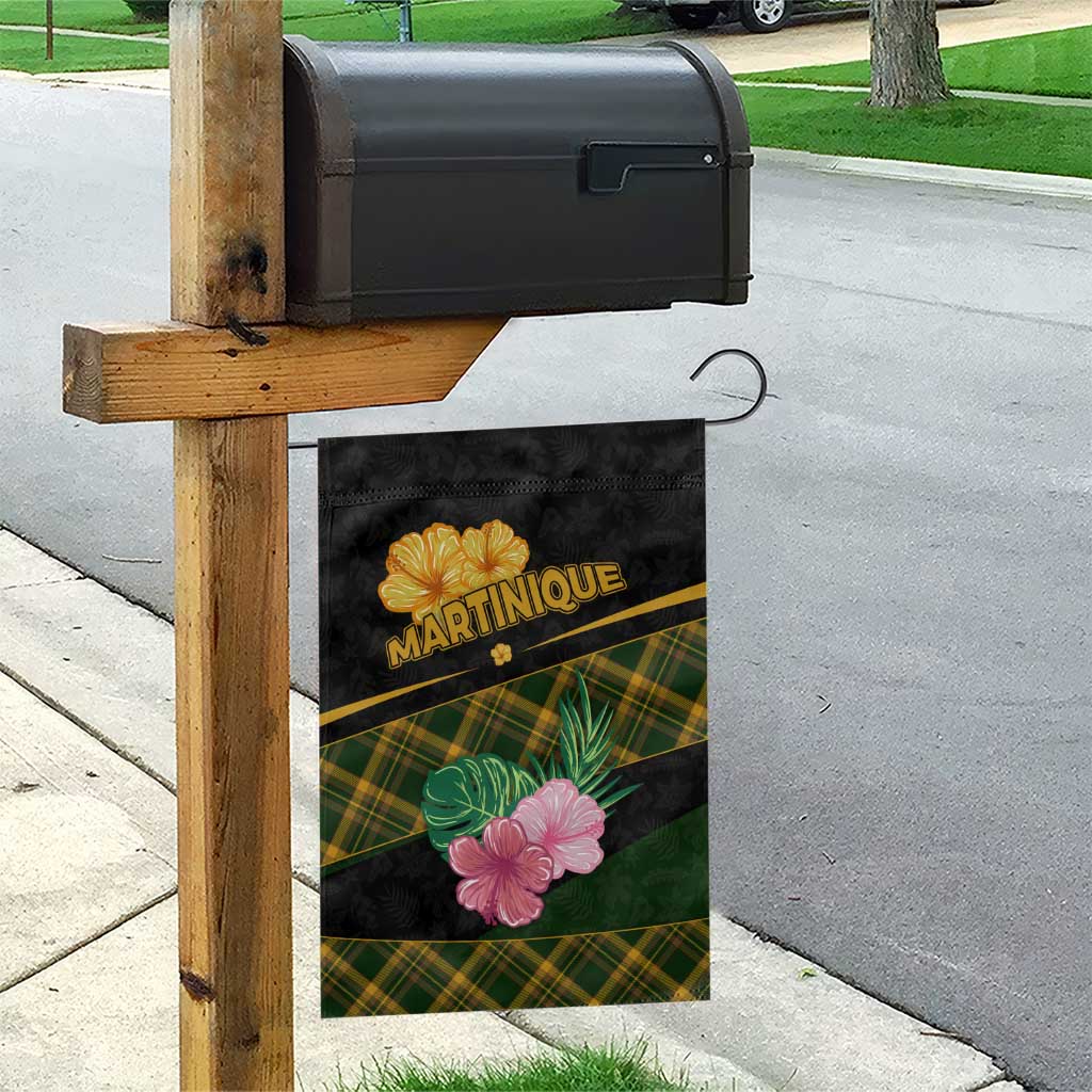 Martinique Heritage Garden Flag Hibiscus Floral Design with Green and Yellow Madras Tartan